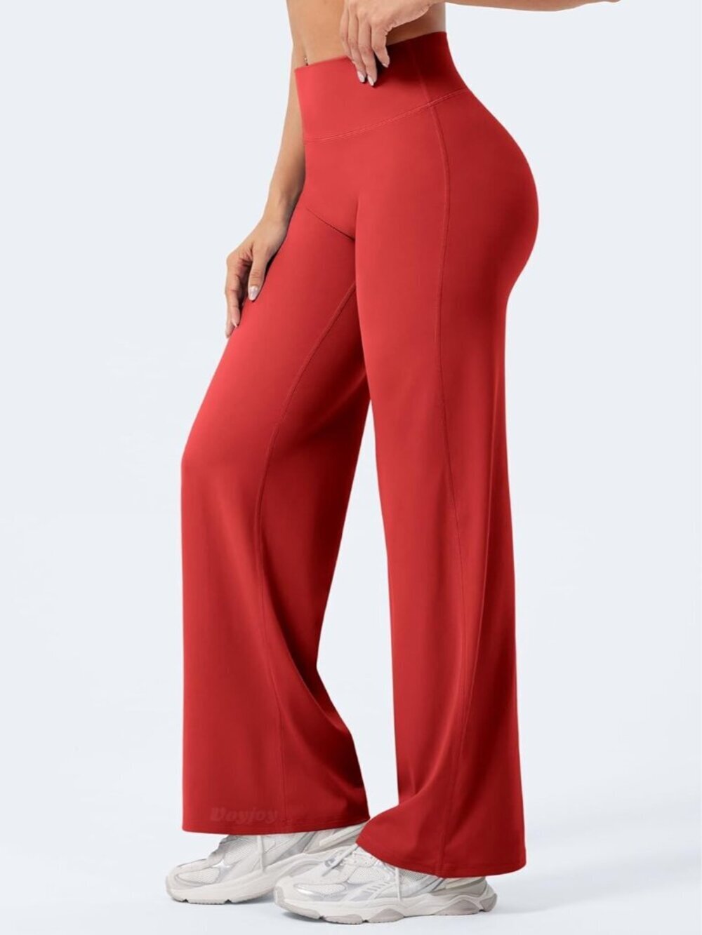 Women's Red High Waist Stretch Casual Straight Bottoms Wide Leggings - Picture 4 of 5